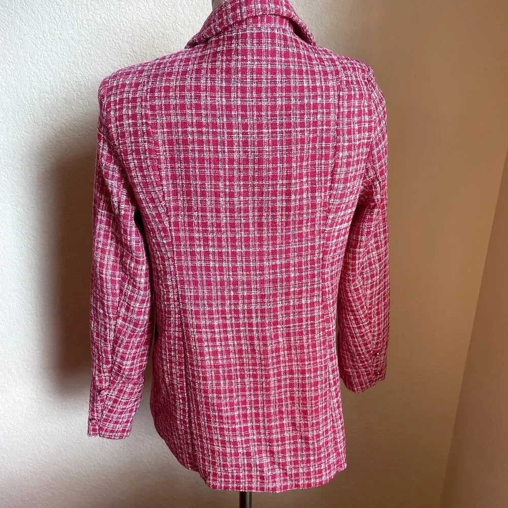 Fate Tweed Magenta Pink plaid Blazer womens Medium Jacket NEW barbie casual work